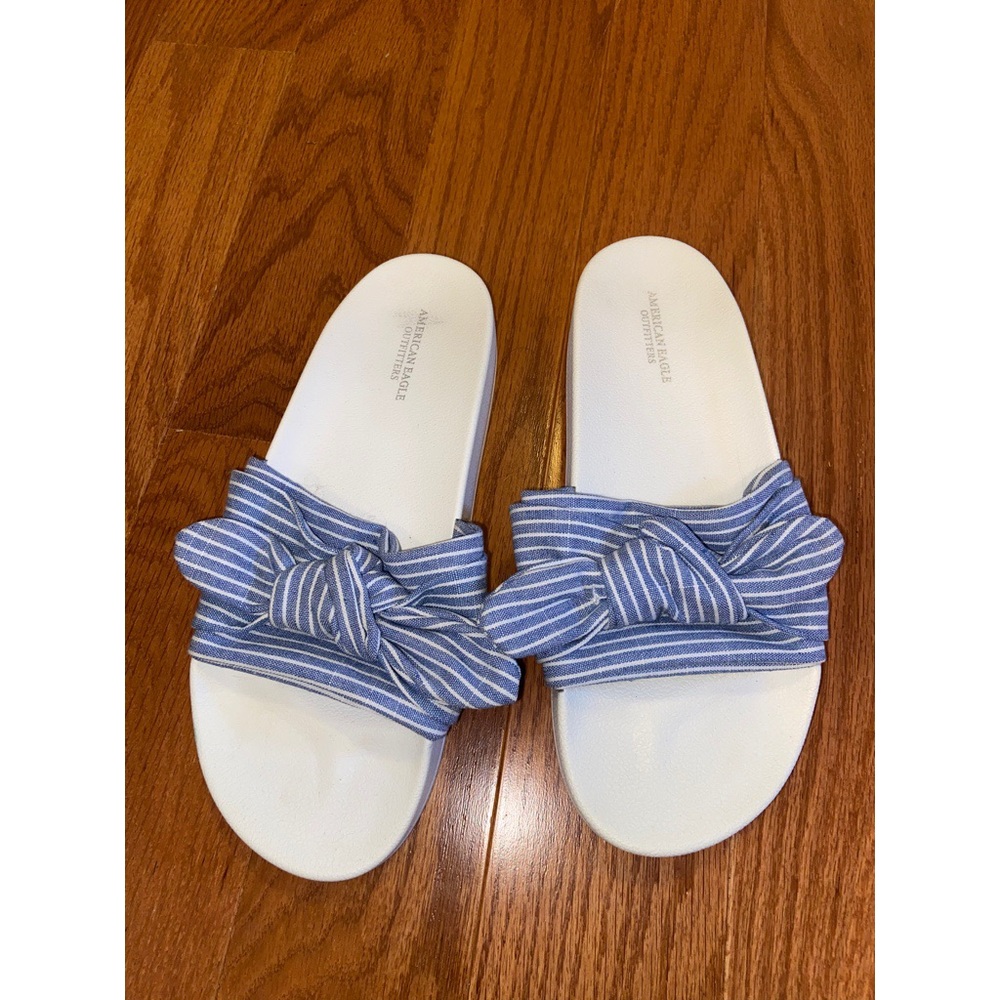 Blue and white sandals